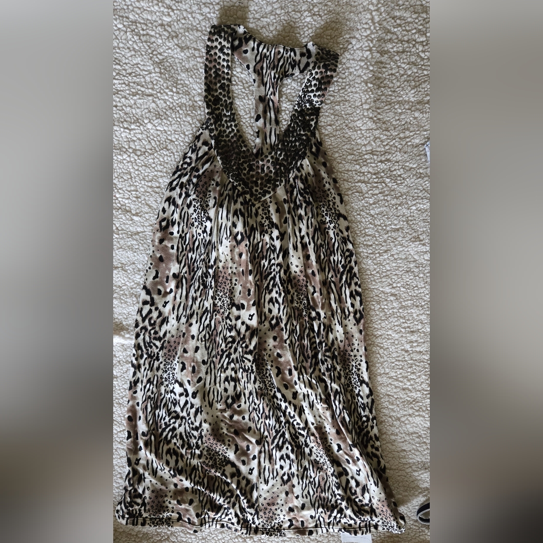 Victoria's Secret Leopard Print Mini Bra Top Beaded T Back Dress Festival